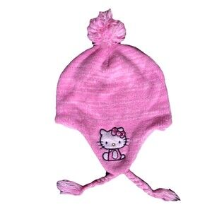 Y2K Style Hello Kitty Pink Skull Cap Beanie With Ear Flaps